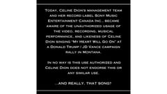 Celine Dion's team denounces use of "My Heart Will Go On" at Trump rally